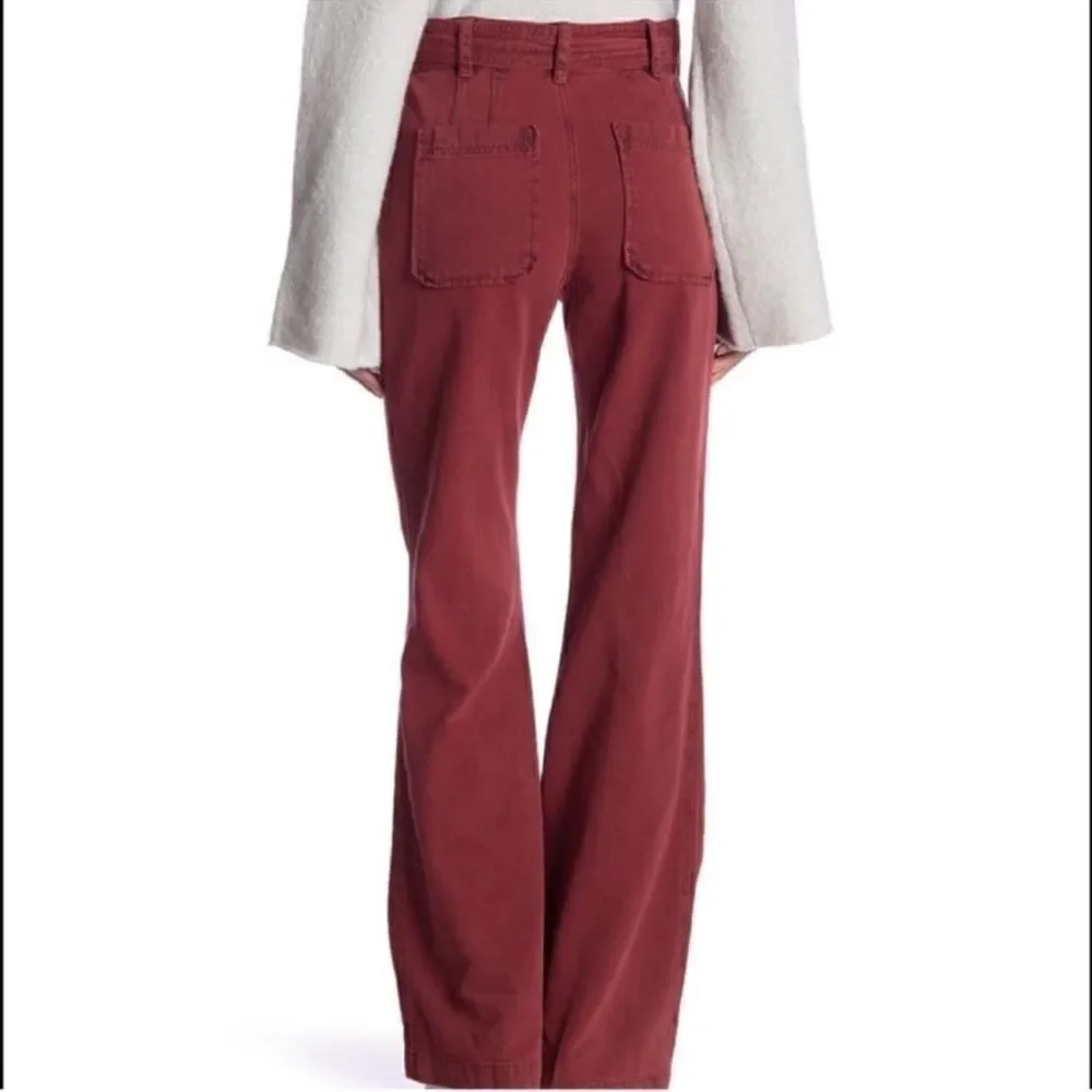 FREE PEOPLE Button Fly Flared belted high waisted brick red pants size 0